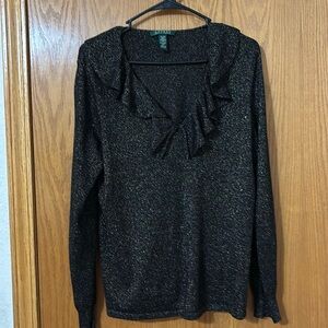 🌼🌿- Lauren Ralph Lauren size X-Large gold and black long sleeve v neck